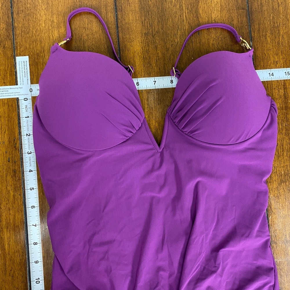 Natori, Purple Plunge Underwire One Piece Swimsuit Tie Back Size 10 C/D - Picture 11 of 11